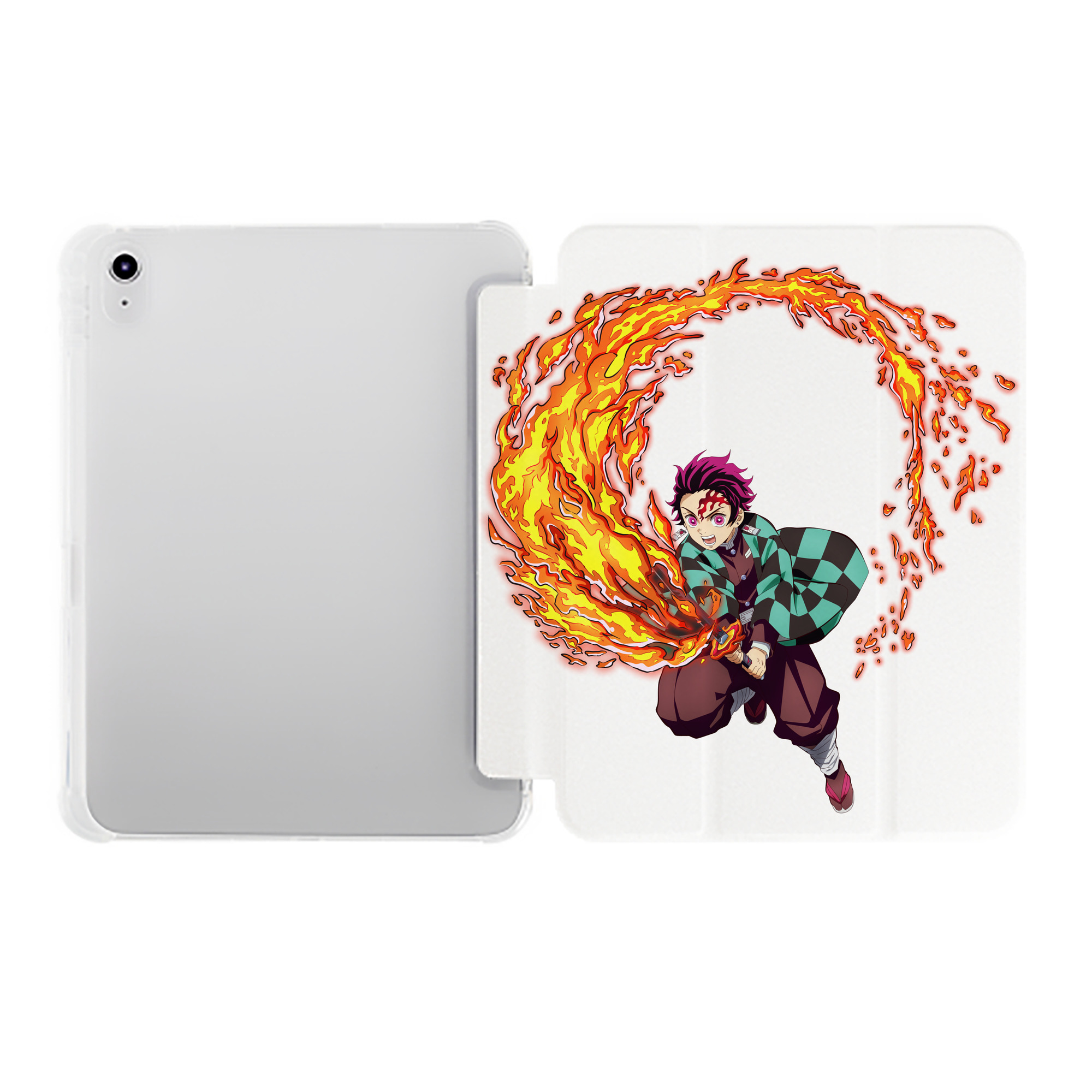 （画像用） 鬼滅の刃 竈門 炭治郎／かまど たんじろう Kamado Tanjirou IPad ケース ペン収納付き 三つ折りスタンド PUレザー×シリコン 対応機種9.5/10.5/10.9インチ